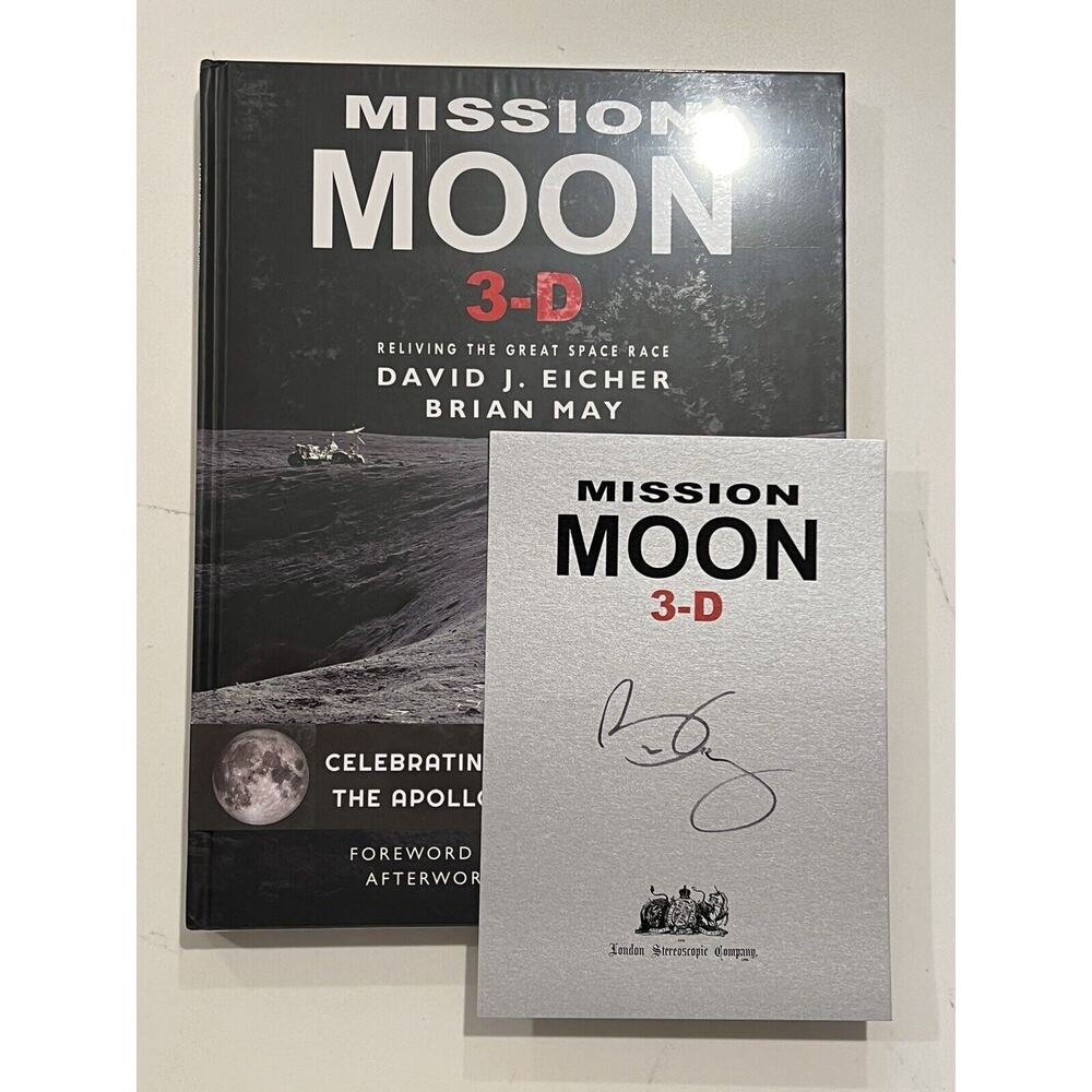 Brian May Signed Book David Eicher Mission Moon 3-D Stereo Autographed